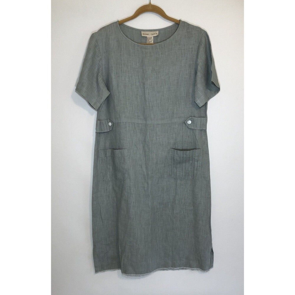 Sweet Jessee Sage Linen Midi  Dress Sz M EUC